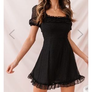 Selfie Leslie Lara Puff Sleeve Frill Dress Black